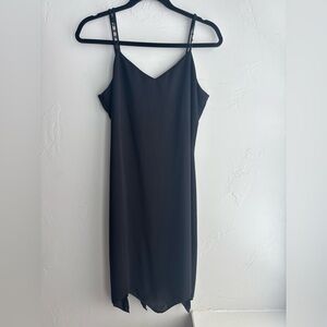Black Slip Dress Size Large | Strappy Detail Minimalist Midi Dress